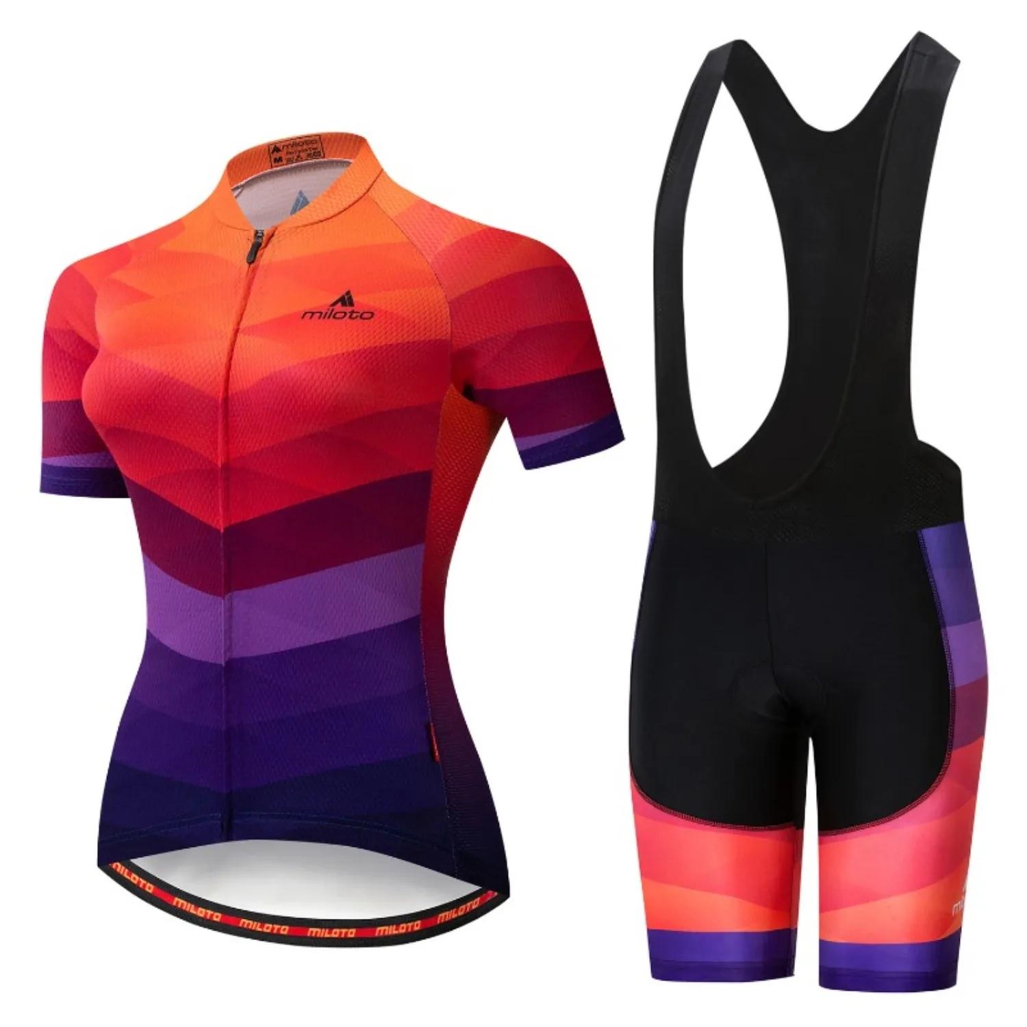 MILOTO Radtrikot-Set für Damen, Anti-UV, Fahrradbekleidung, schnelltrocknend, Mountainbike-Kleidung, Sommer L