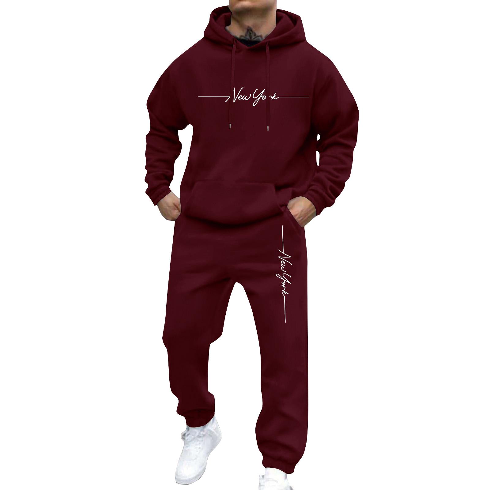 Herren Sweatshirt Anzug Herren Einfarbig Lässig Sportanzug Sweatshirt Anzug XL weinrot
