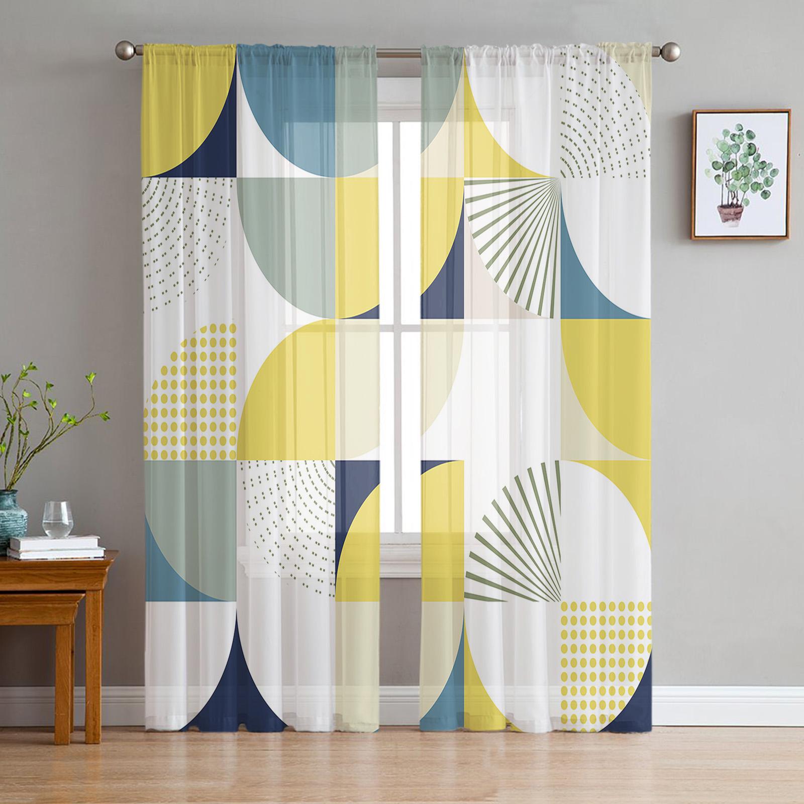 Mittelalterliche mehrfarbige Geometrie Tüll Vorhänge für Wohnzimmer Schlafzimmer Voile Sheer Vorhang Fenster Home Decor Vorhänge 135W x 244H(cm)
