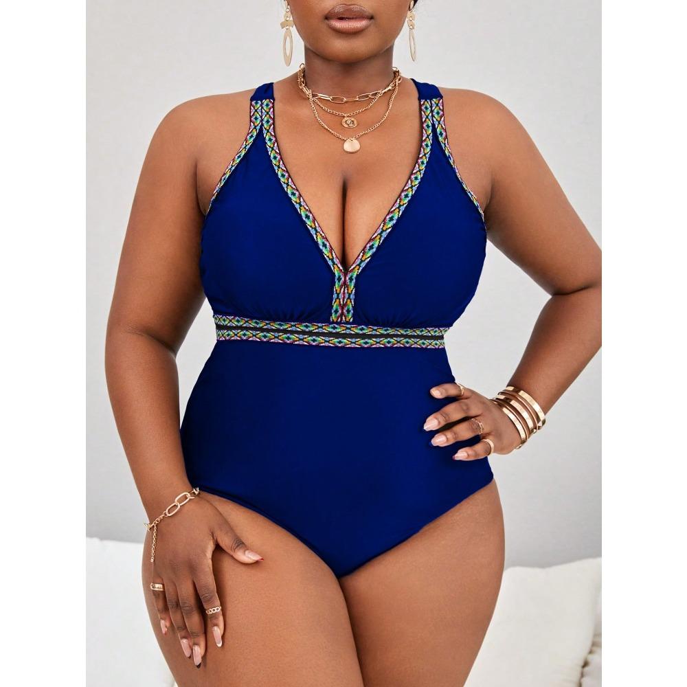 Bikini Neue Sexy Anzug Einteiliges Badeanzug Einfarbig Mehrfarbig Plus Größe Badeanzug 1XL blau