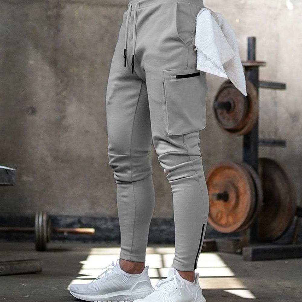 Jogger Männer Jogginghose Running Training Hose Männer Fitness Sportswear Männlichen Fitness-Studio Cargo Hosen Workout Dünne Hose L weiße grau