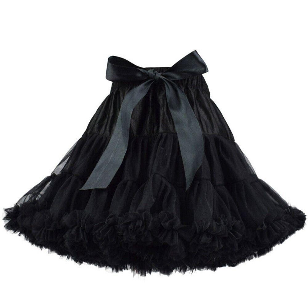 Damen Rockabilly Lolita Vintage Petticoat Krinoline Weiches Garn Rock Knochenloser Unterrock schwarz