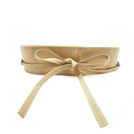 Modischer Damen-Wickelgürtel aus Kunstleder mit Krawatte, Korsett mit Cinch-Taille, breiter Kleidgürtel beige