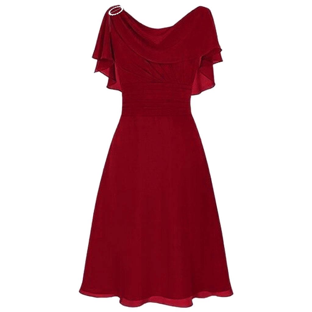 (Dida) Frauen formelle Hochzeit Brautjungfer High-Waist Party Ball Abendkleid Cocktailkleid XXXXL rot