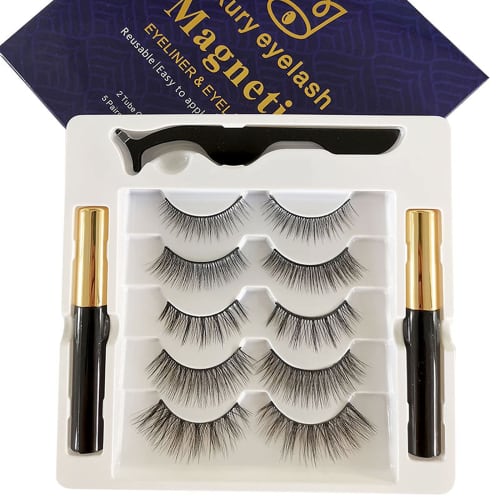 Falsche Wimpern 5 Paare Magnetisches Falsche-Wimpern-Set Magnetische Falsche Wimpern Magnetischer Eyeliner und Magnetisches Wimpern-Kit Natürlich Natürlich Wasserdicht Ultra
