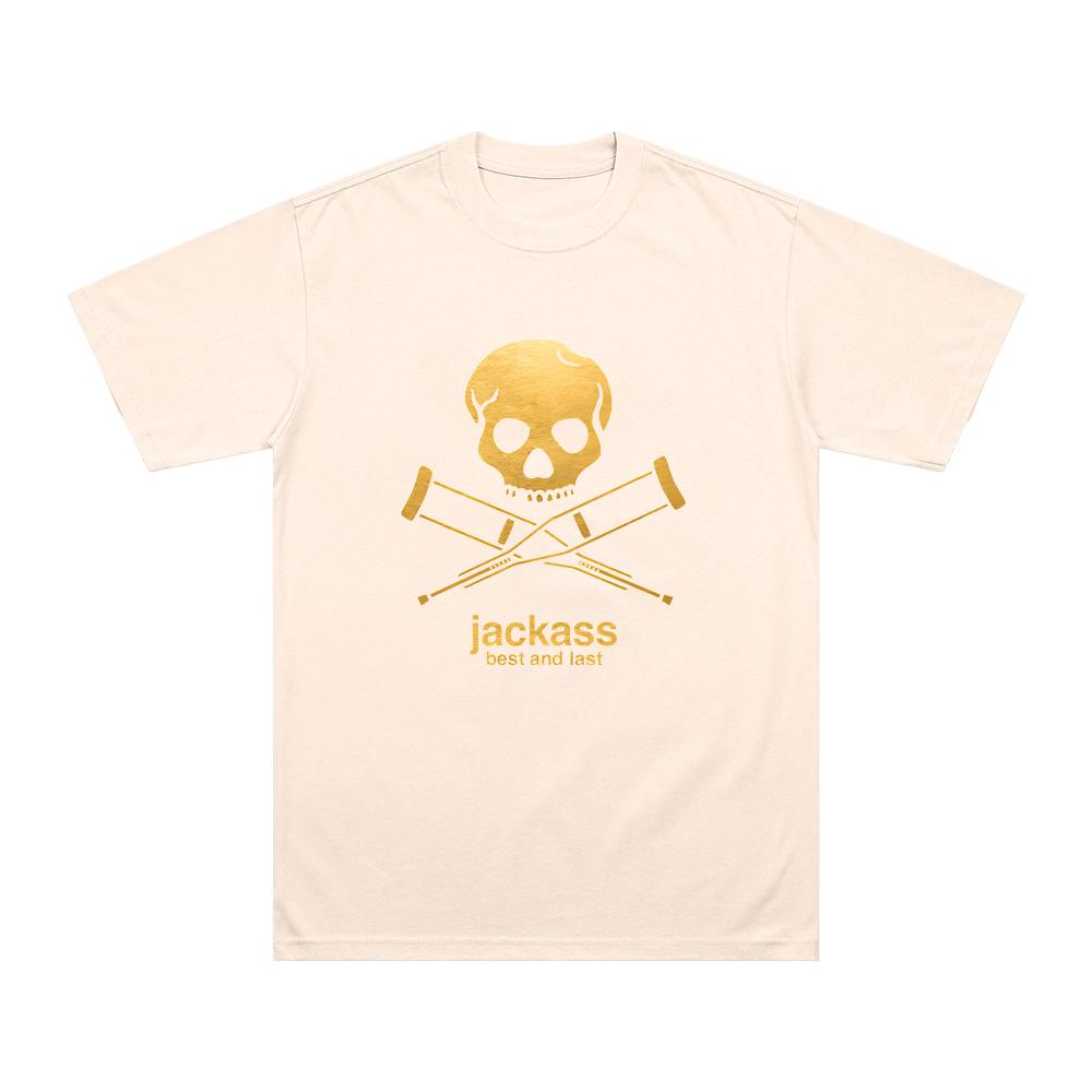 Jackass Beste und Letzte Mode Herren Logo Grafik Gedruckte T-Shirts Mode Klassisches T-Shirt Baumwolle Bequem Unisex Oberteile L sand