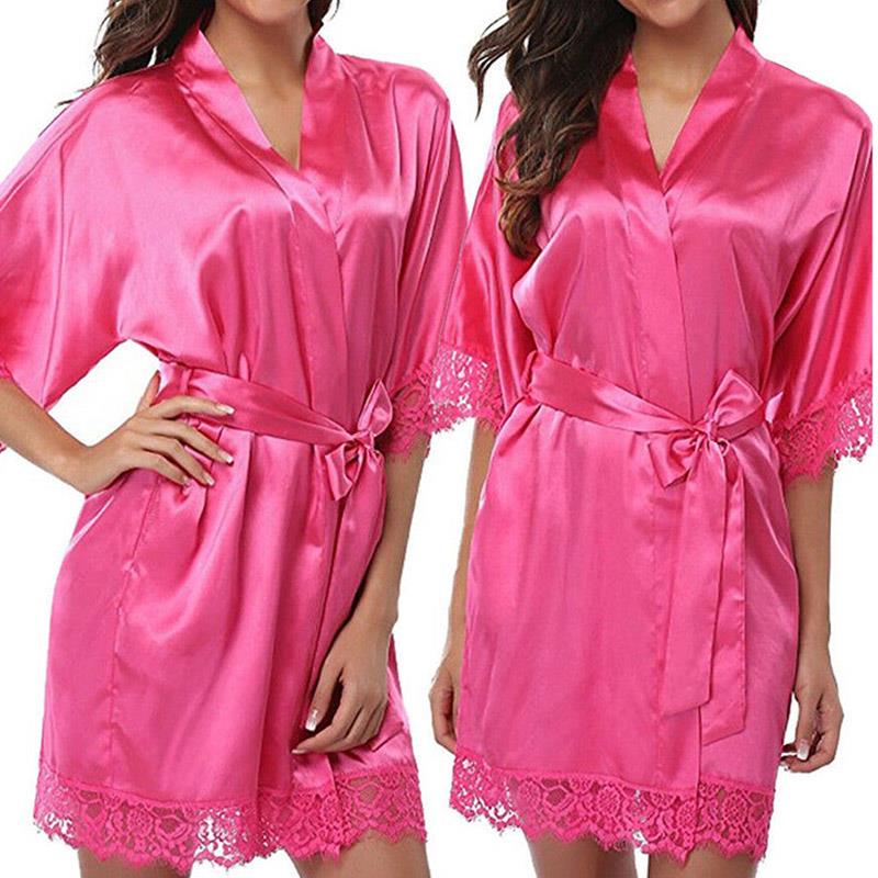 Damen-Sommer-Sexy-Nachthemd, schlichte Seiden-Satin-Roben, Braut, Hochzeit, Brautjungfer, Brautkleid, Bademantel rose rot