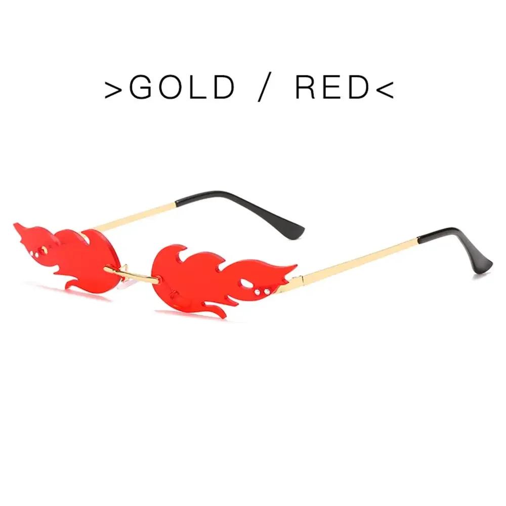 Damen Flammen Sonnenbrille Trendige randlose Sonnenbrille Neuheit Metallrahmen UV 400 Schutz Sonnenbrille Cosplay Party Streetwear Brillen