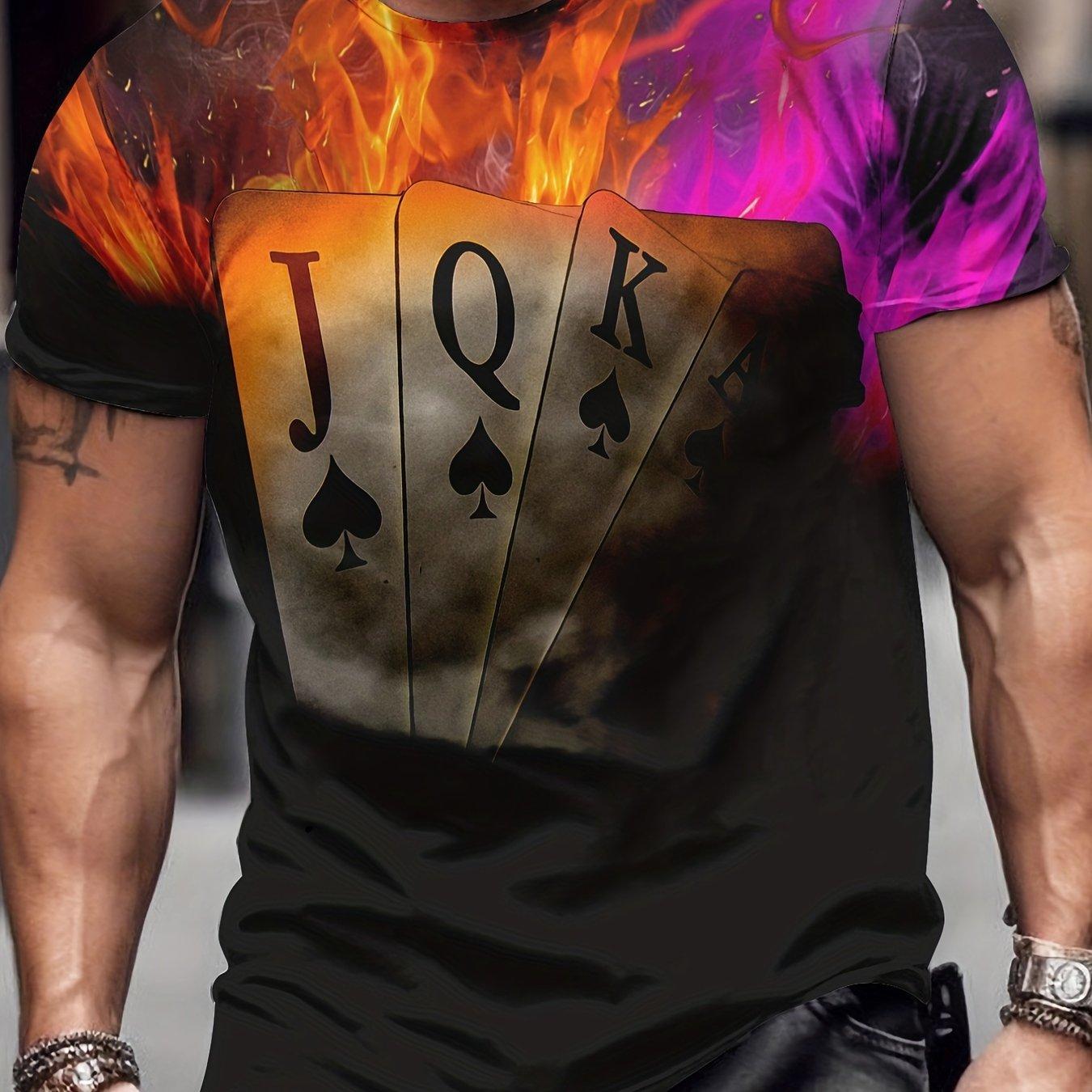 Poker-Thema, 3D-Digitalmusterdruck, grafische Herren-T-Shirts, lässige T-Shirts, kurze Ärmel, bequeme Pullover-Oberteile, Herren-Sommerkleidung M
