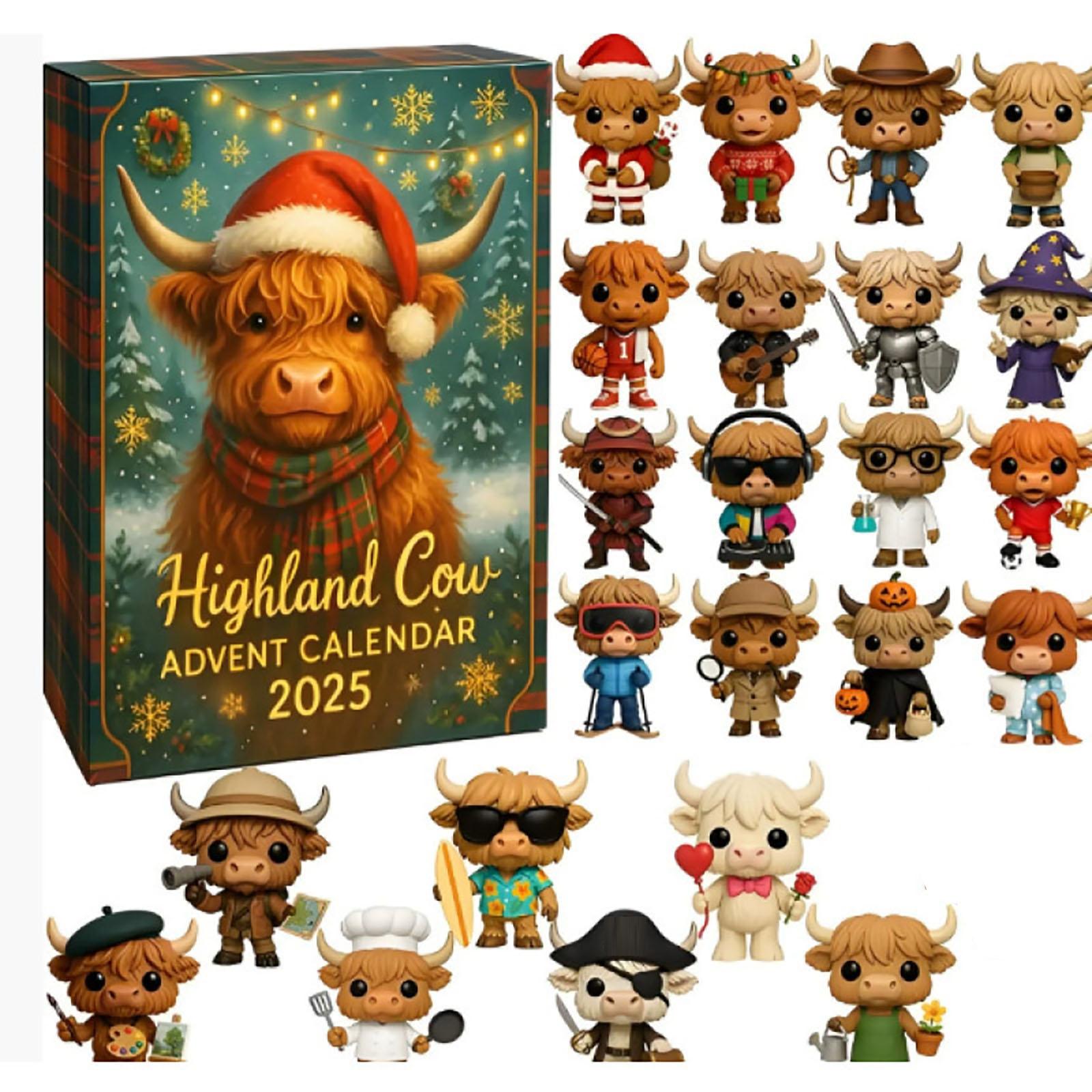 Adventskalender 2025, 24 Tage Weihnachts-Adventskalender, Kuh-Ornamente für Weihnachtsbaum-Hausdekoration One Size