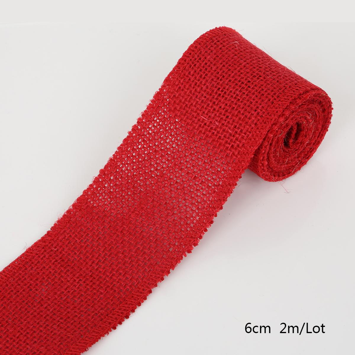 2 Meter buntes natürliches Jute-Sackleinen-Band, Jute-Stoffrolle, hessisches Band, Borte, Band, rustikale Hochzeit, Party-Dekoration rot