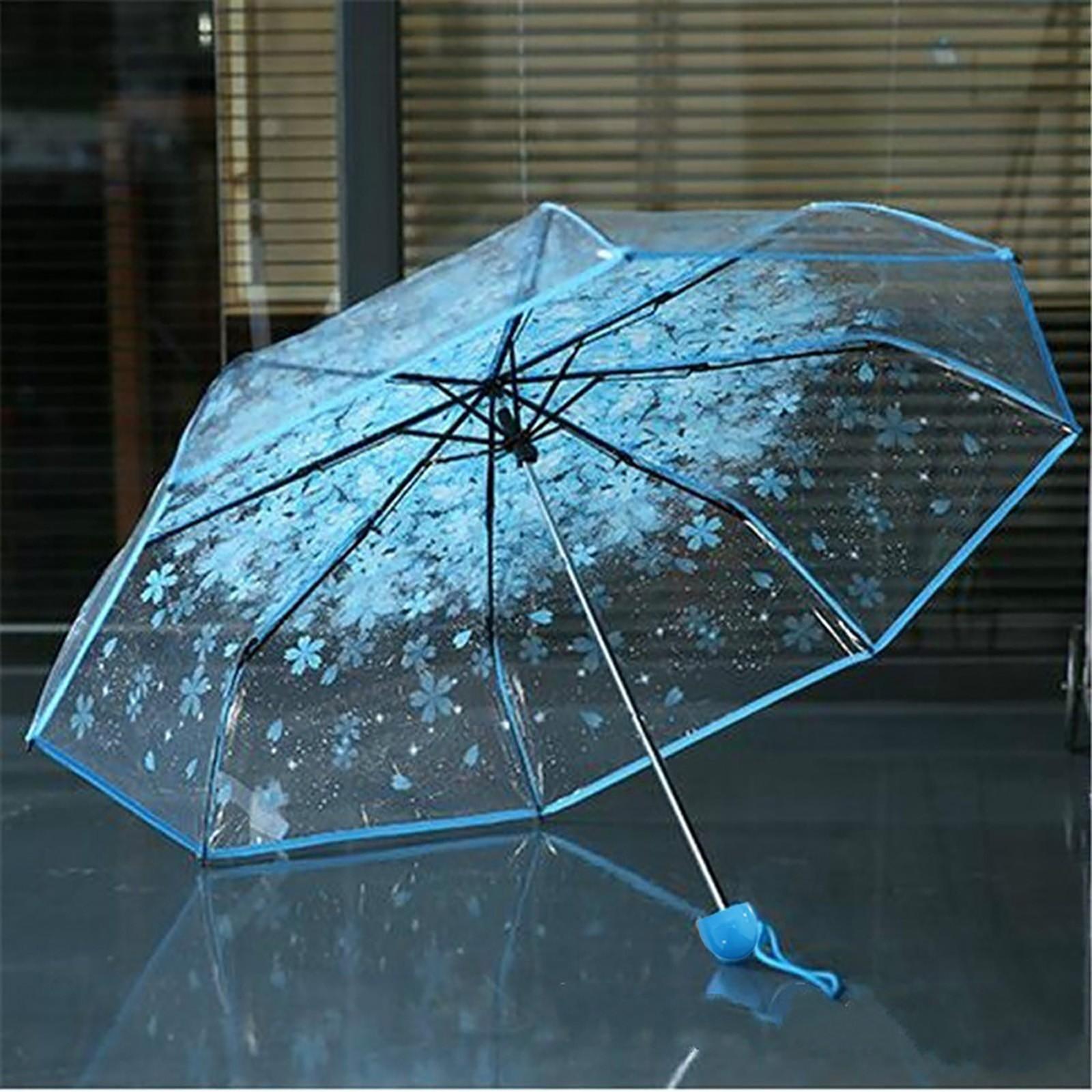 Transparenter, klarer Regenschirm, 3-fach faltbarer Regenschirm