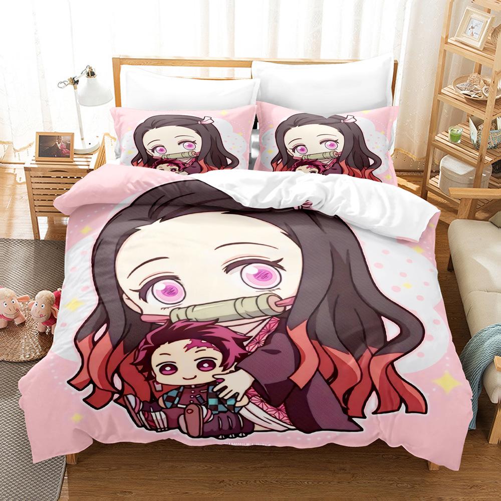 Heiß Kamado Nezuko Bettwäschesets Anime Demon Slayer Tagesdecke für Teenager Mädchen Mode Einzelbett Einzelbett Queen King Übergröße Bettbezug AU Queen 210x210cm