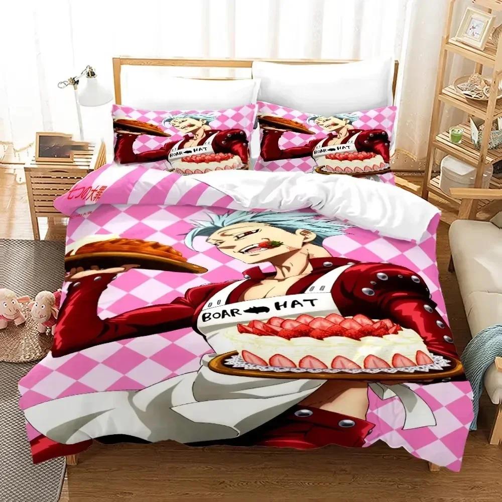 Seven Deadly Sins Anime Meliodas Bettwäsche-Set 3D-Druck Geeignet für Schlafzimmer Bettbezug-Set mit Kissenbezügen Kinder Heimtextilien US Queen 228x228cm
