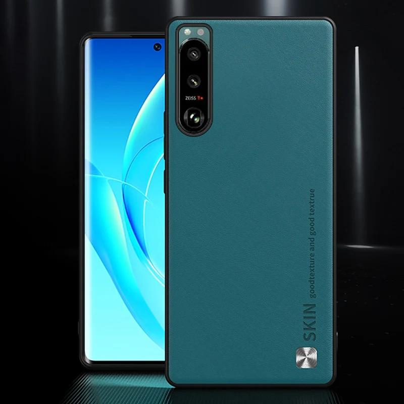 Luxuriöse Handyhülle aus PU-Leder für Sony Xperia 1 5 III, Rückseite aus mattiertem Silikon, stoßfeste Schutzhülle für Sony Xperia 5 III For Xperia 1 III hellgrüne