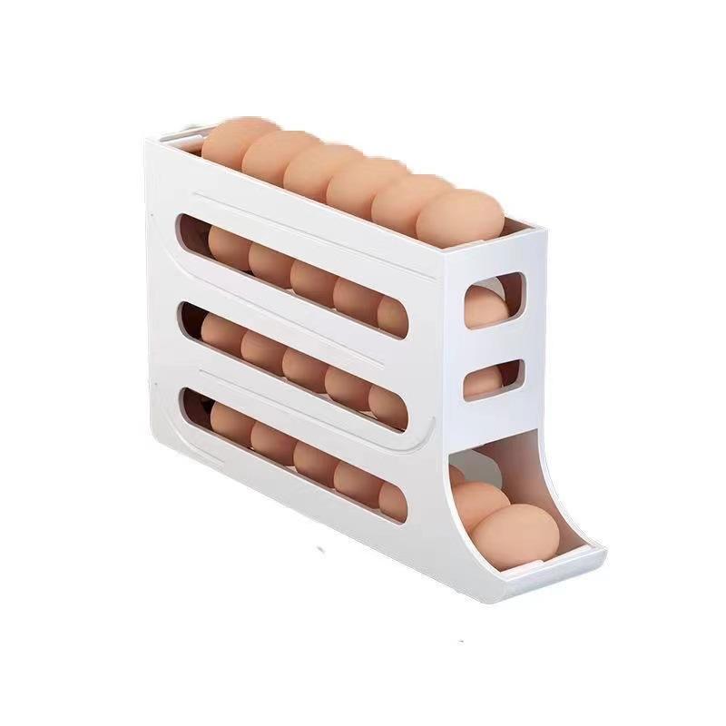 1/2 Stück Kühlschrank Eieraufbewahrungsbox Rollender Küchenbehälter Eier Rollgestell Große Kapazität Kühlschrank Eier Organizer Halter 1pcs&4-tier white