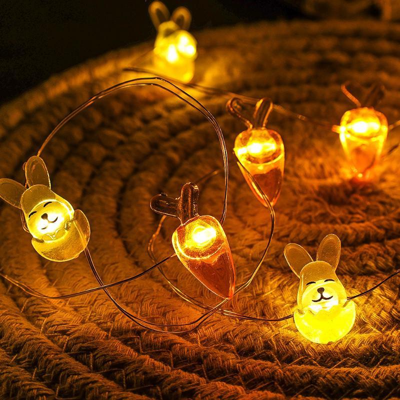 Oster-LED-Hasen-Lichterkette, Karotte, Kaninchen, Lichterkette, Geschenke, Ostern, Party, Heimdekoration, Zubehör HMM 2m rabbits usb