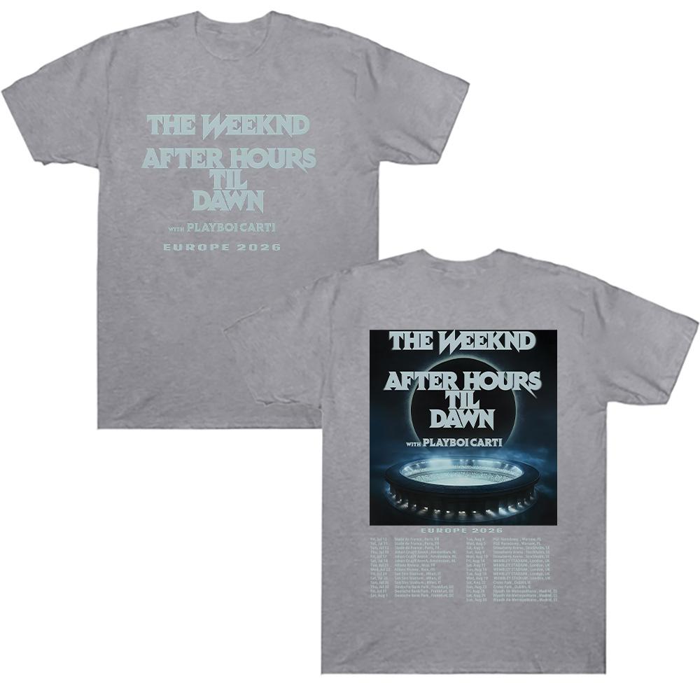 TheWeeknd After Hours Til Dawn Europa 2026 T-Shirts Grafik T-Shirts Damen Herren Hip Hop T-Shirt Trendiger Stil Kleidung Baumwoll-T-Shirts S grau