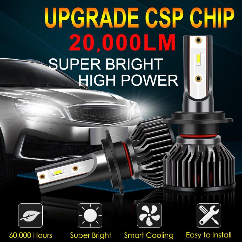 2Pcs Super Helle Mini H4 H7 LED Auto Scheinwerfer Lampen 20000Lm CSP Chip Auto H1 H11 LED Licht H3 h8 HB3 HB4 9005 9006 6500K Auto Lampe 12V 24V 36V H7