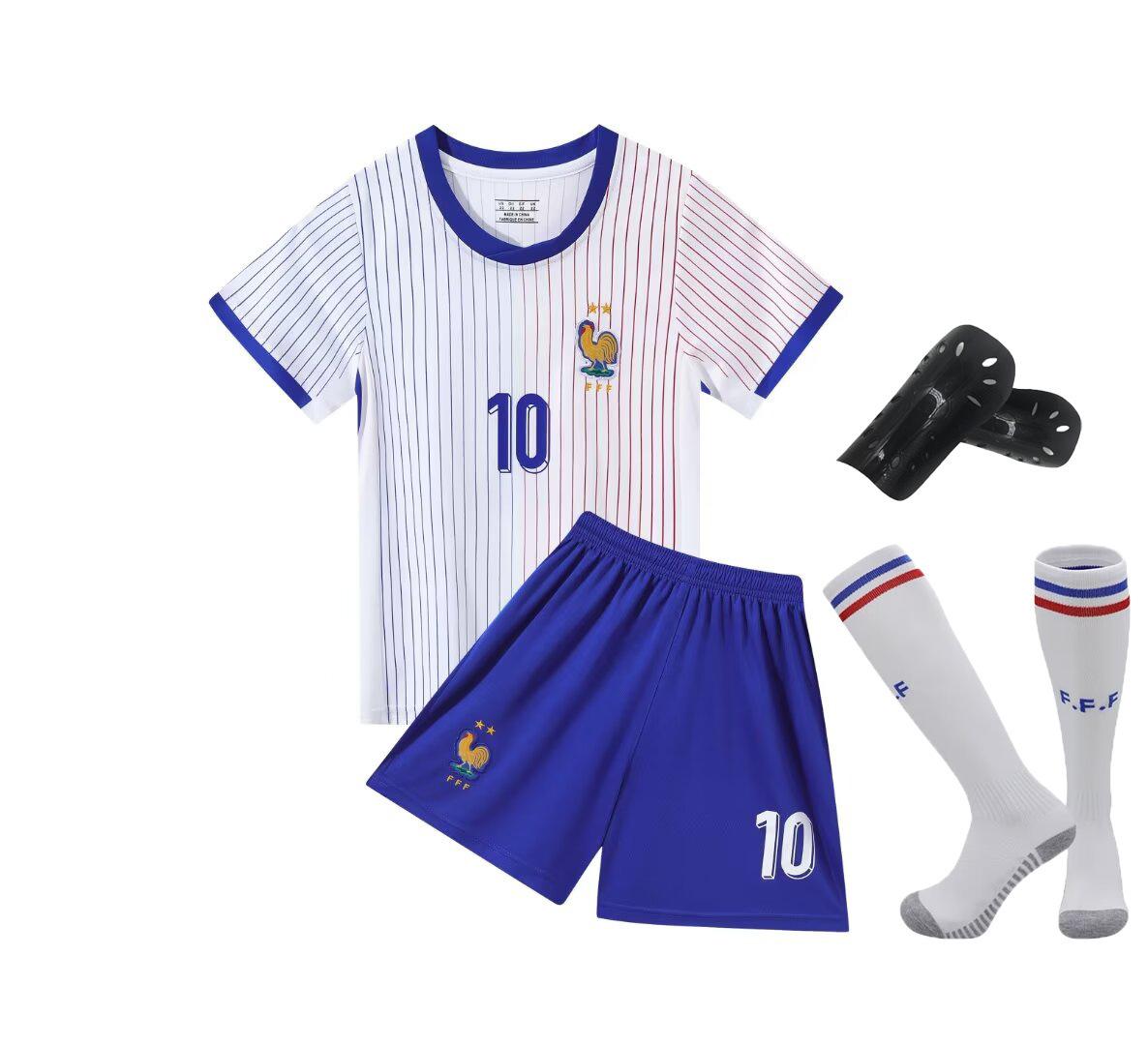 24-25 Frankreich Auswärts Nr. 10 Nationalmannschaft Fußballtrikot Kinderkleidung Kinder Set Größe 14-30 30 yards/160