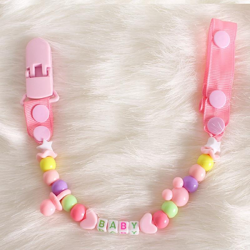 Baby Schnuller Clips Neugeborene Perlen Anti-verloren Kette Spielzeug Neugeborene Baby Dummy Schnuller Clips für Beißring Brustwarzen Zahnpflege rosa