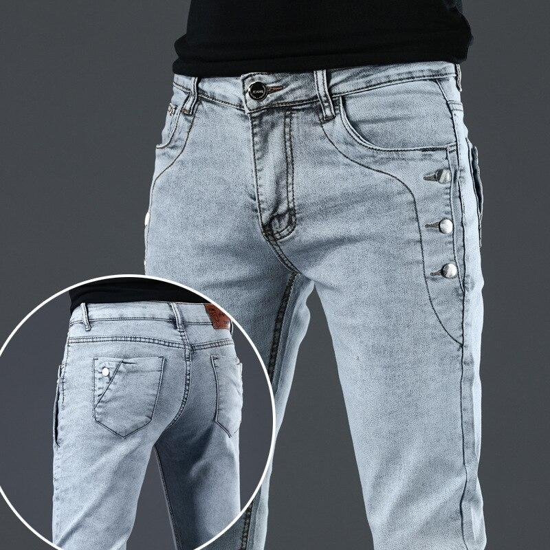 Männer Jeans Hosen Schnüren Denim Hosen Schwarze Hosen Skinny Slim Hip Hop Sportswear Elastische Taille Männliche Hosen 36