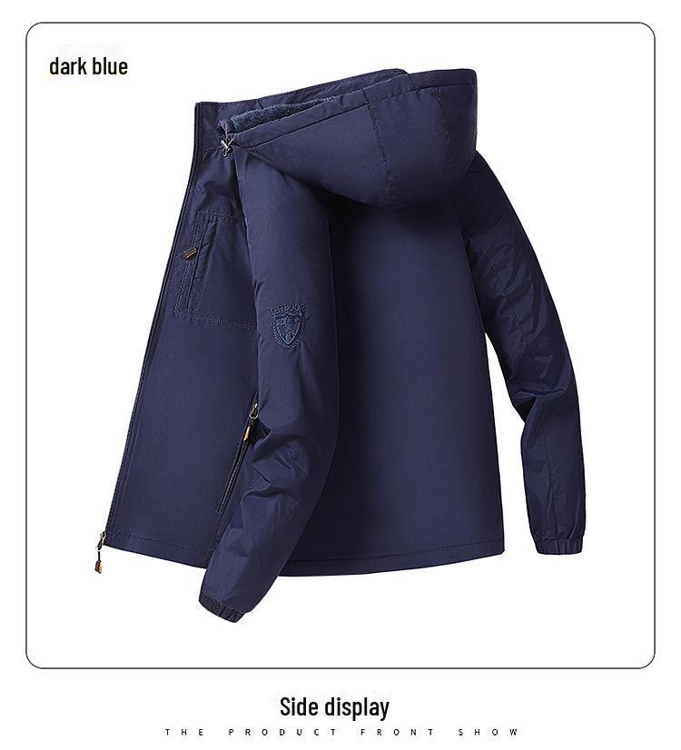 Wasserdichte, atmungsaktive Herrenjacke in Übergröße – mittellang bis lang, dicker Samt für Outdoor-Bekleidung im Herbst und Winter 5XL dunkelblaue