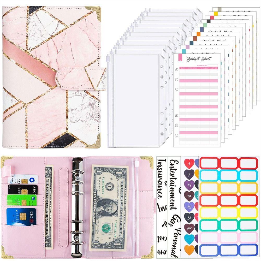 Taschen Bargeld Umschläge Bill Organizer Binder Notebook A6 Notebook Budget Binder Planer Binder Marbled pink set