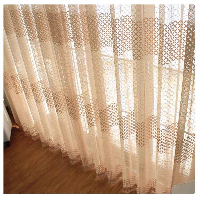 Europäische durchsichtige Vorhänge, Fenster-Tüllvorhänge für Wohnzimmer, Schlafzimmer, Küche, bestickte Voile-Vorhänge, Vorhänge nach Maß 150*270CM 1PCS hellbraune