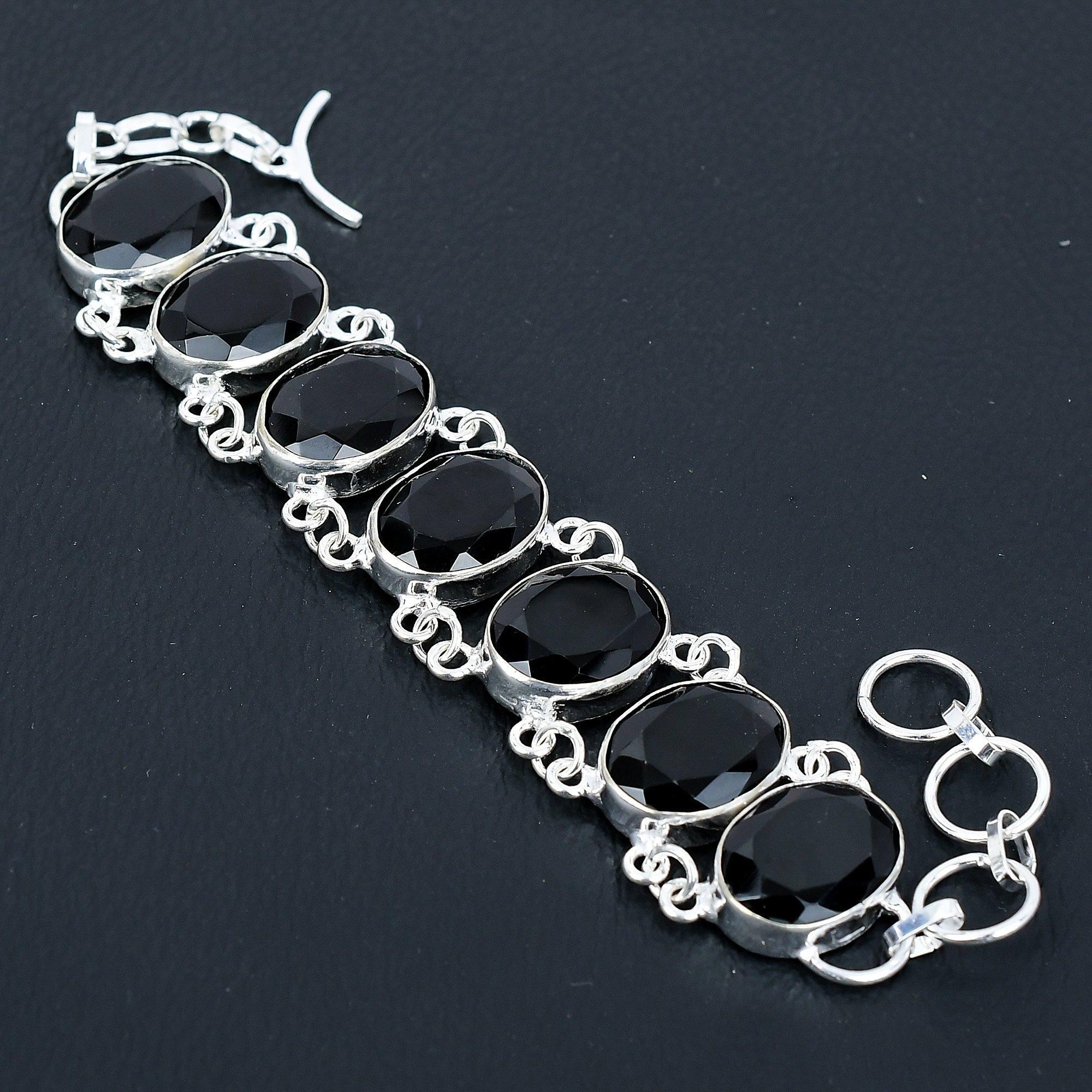 Schwarzes Spinell Edelstein Armband, 925 Sterling Silber Schmuck Armband, Schwarzes Spinell Edelstein Schmuck Armband für Frauen Armband für Sie 8 schwarz