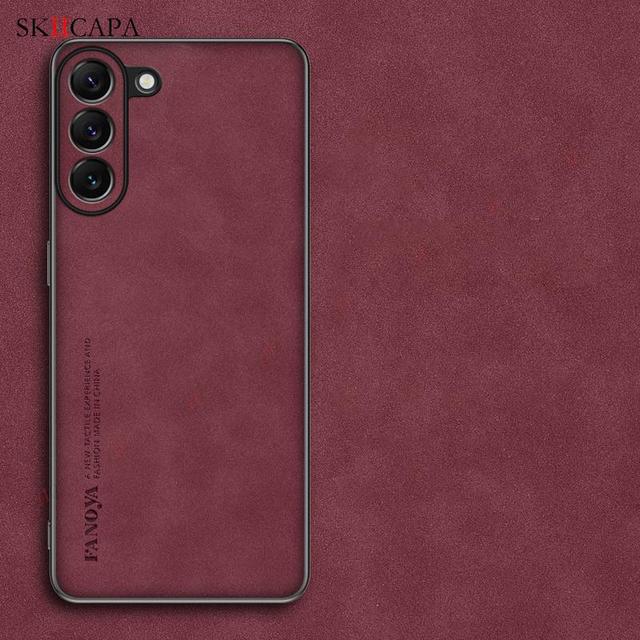 Schaffell Ledertasche für Samsung S23 Ultra 5G Weiche Silikon Bumper Handyhülle für Galaxy S21 FE S22 Plus S20 fe S23 Note 20 Ultra Slim Handyhülle For samsung S21 wein rot
