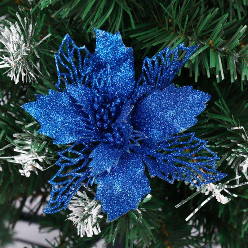 Weihnachten Durchbrochene Blumen Weihnachten Baum Anhänger Weihnachten Dekorationen Bunte Weihnachten Baum Dekoration Künstliche Blume Dekoration 10pcs blau