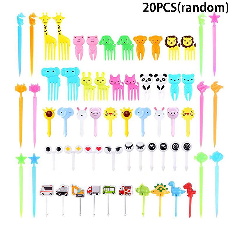 Tier Obst Gabel Food Grade Kunststoff Mini Cartoon Kinder Kuchen Obst Zahnstocher Bento Mittagessen Bento Zubehör Party Dekoration Geschenk 20PCS