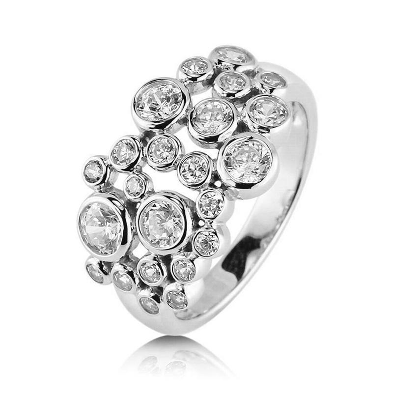 Huitan Multi Runder Zirkonia Design Damenringe Hochzeit Verlobungsringe Accessoires Funkelnde Silberfarbe Modeschmuck 7 gray