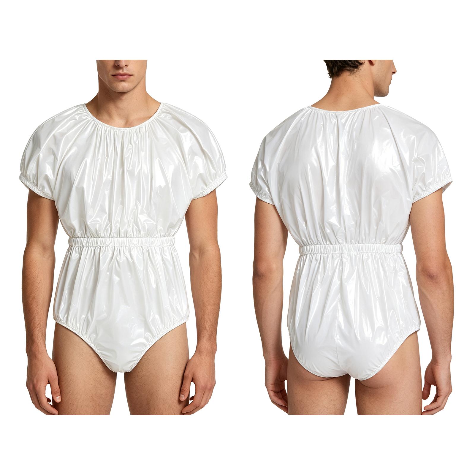 M-3XL Wasserdichter Windel-Overall für Herren, geknöpfter Schritt, kurzärmelig, elastische Taille, auslaufsicherer Body für adaptive Bademode XXL weiß