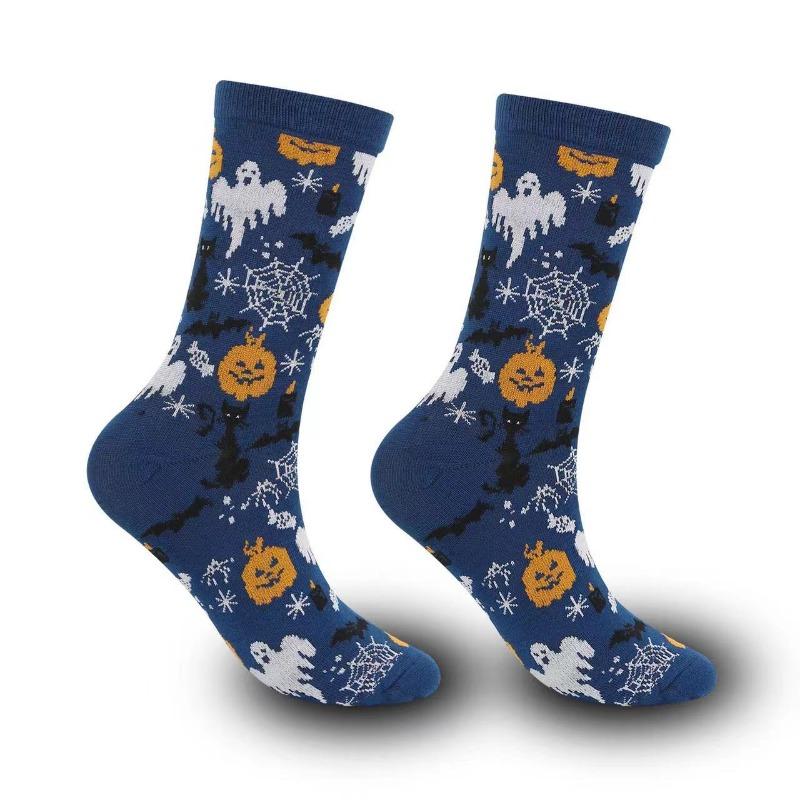 Halloween Damensocken Persönlichkeit Harajuku Warme Socken Einfache Lange Socken Mode Frühling Herbst für Frauen Männer Mittellange Socken one size blau