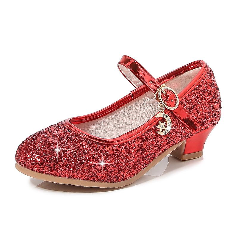 Frühling Neue Stil Mädchen Schuhe Strass Pailletten Modische Prinzessin Schuhe mit Einem Wort Schnalle kinder Leistung Schuhe 27 rot