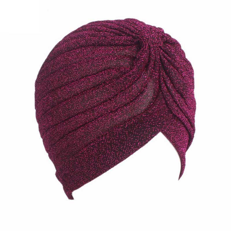 Damen Mode Kleidung Accessoires glänzende Mützen Geschenk Mädchen Turban elastische lässige Hüte lila-rot