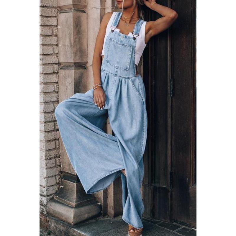 Lockere ärmellose Jeans-Overalls mit Seitentaschen, lässige Jeans-Hosenträgerhose mit verstellbarem Schultergurt, Jeans und Kleidung für Damen 2XL hellblaue
