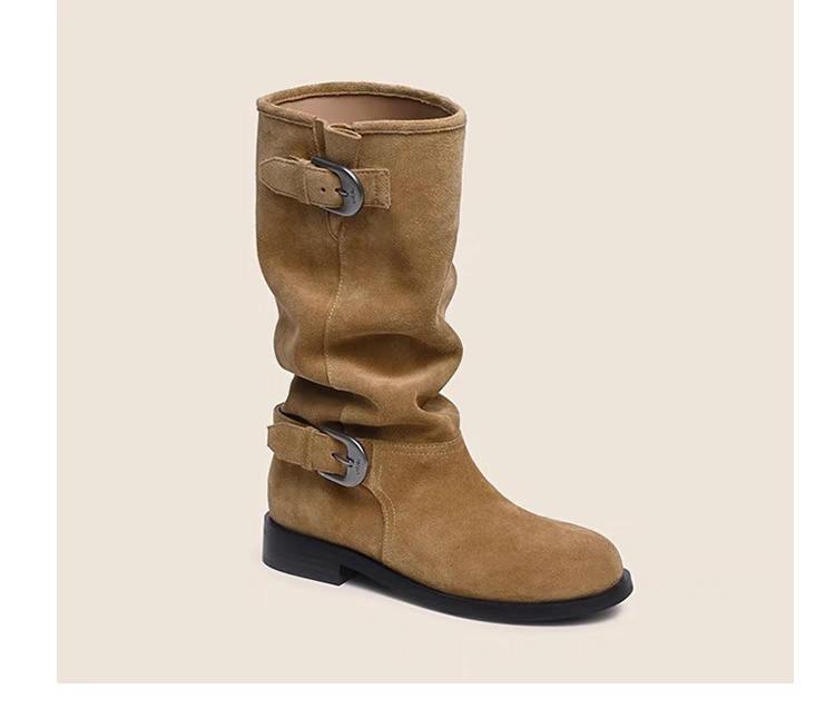 Mode Damen Mid-Calf Stiefel Schnalle Herbst Winter Dick mit 2024 Hohe Qualität Mode Neu Outdoor Damen Schuhe Botines De Mujer 40 braun