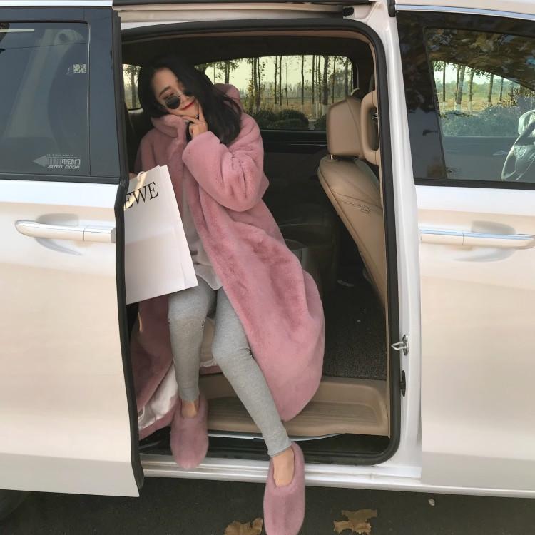 Damen Winter Nerz Pelz Plüsch Dicker Plüsch Lose Kapuzenjacke Verdicktes Fell Lose Mantel XS-2XL XXL rosa