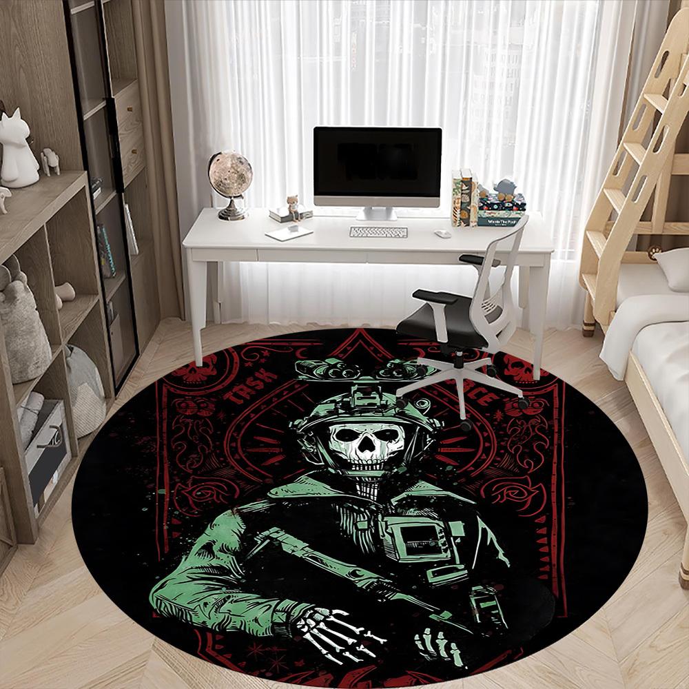 1 Stück Call of Duty Büro Runder Teppich - Perfekt für Büro- oder Arbeitszimmerdekoration, Maschinenwaschbar, Rutschfeste Rückseite, Dekorativer Bodenläufer 100cm