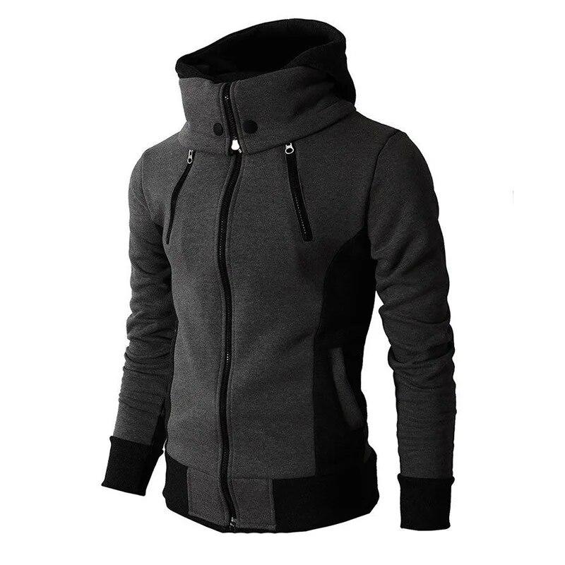 Strickjacke Hoodie Männer Jacken Herbst Winter Casual Fleece Mäntel Bomber Jacke Hoher Kragen Mit Kapuze Mantel Männlich Outwear Slim Fit Hoody US XL dunkelgrau
