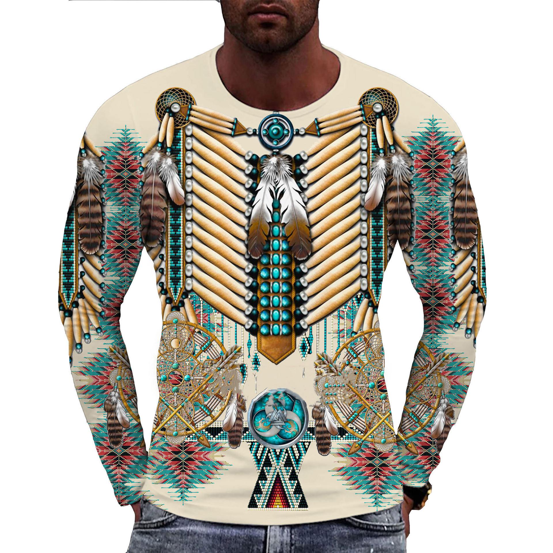 Indischer Stil Geometrie 3D Druck T-Shirts Männer Frau Langarm Retro T-Shirt Streetwear Harajuku Pullover Tees Top Kinderkleidung XL