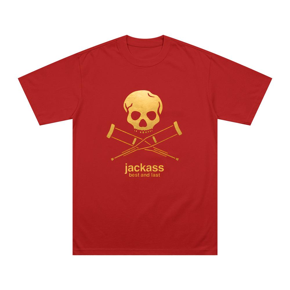 Jackass Beste und Letzte Mode Herren Logo Grafik Gedruckte T-Shirts Mode Klassisches T-Shirt Baumwolle Bequem Unisex Oberteile XXL rot