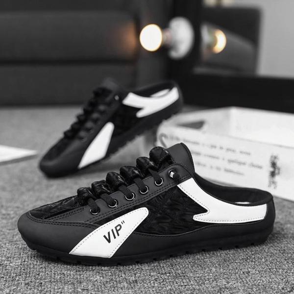 Herren Hausschuhe Sommer Casual Slip-On Pantoletten Leichte Atmungsaktive Wanderschuhe Faule Bequeme Slip-On Halbe Hausschuhe Flache Hausschuhe Lässige Hausschuhe 44 schwarz