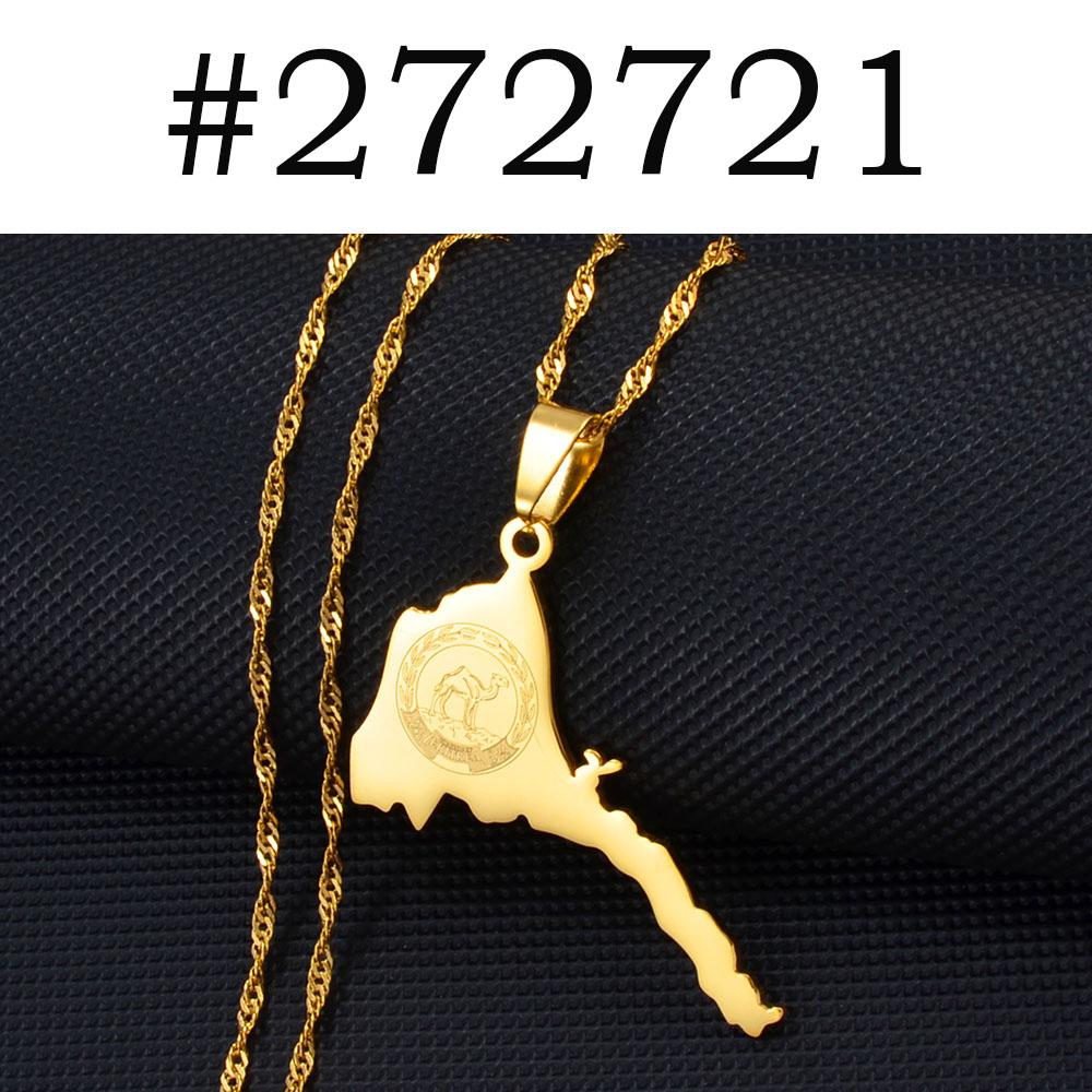 Eritrea Karte Flagge Anhänger Halskette Silber/Gold Farbe Edelstahl Schmuck für Frauen - Männer Afrikanische Karte von Eritrea #272621 Water Wave Chain&60cm / 23.6 inches rot
