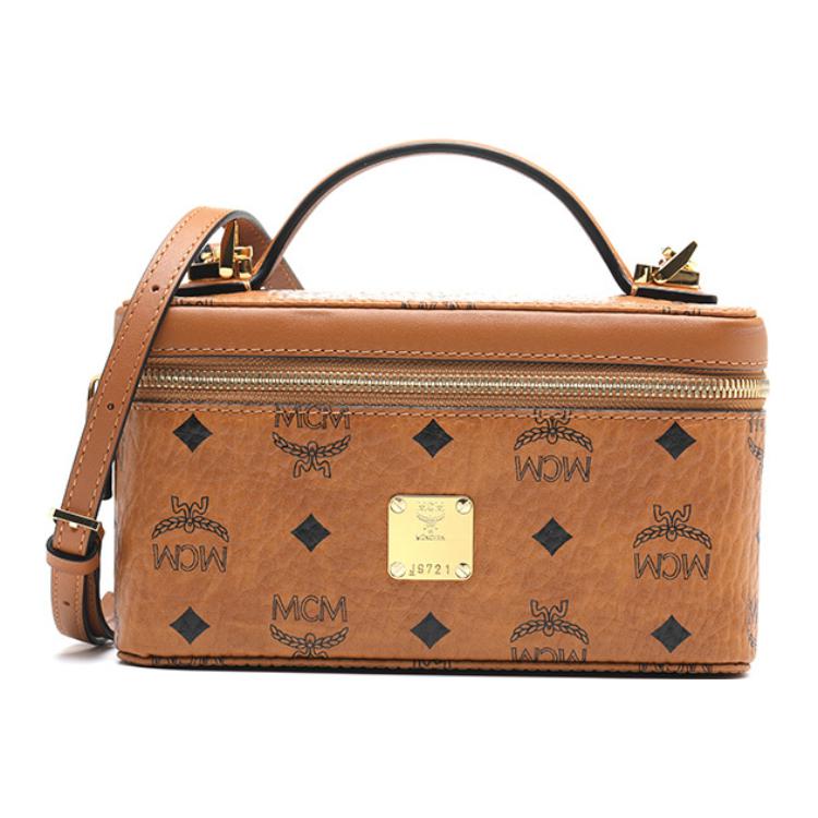 MCM Rockstar Visetos Monogram Abnehmbarer Schultergurt Leder Box Bag Kosmetiktasche Umhängetasche Crossbody Tasche Handtasche Damen Taschen MYZ8AVI01CO001 Basic Set (Bag+Dust Bag)