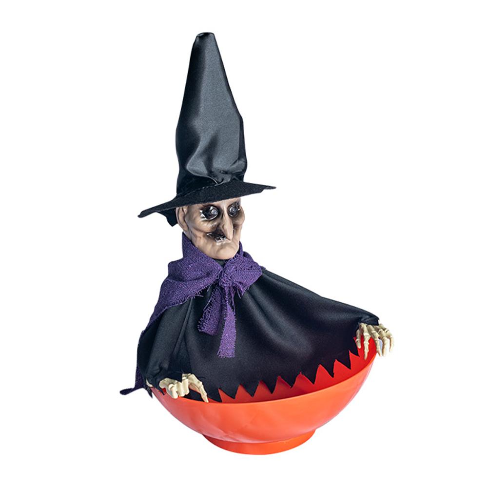 Halloween Dekoration Elektrische Frucht Süßigkeiten Schüssel Beleuchtet Sensorisch Schwingend und Sprechend Elektrisches Skelett Spielzeug No. 2 Witch Top Hat