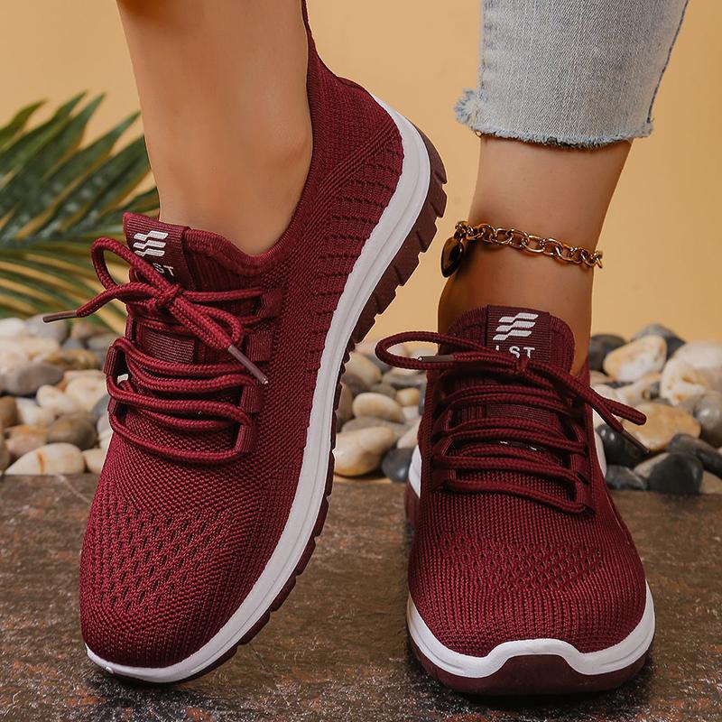Damen Softsohle Atmungsaktive Mesh-Sneaker Leicht Rutschfest Lässige Sportschuhe für Damen Komfort Slip-On Strick-Sneaker 41 rot